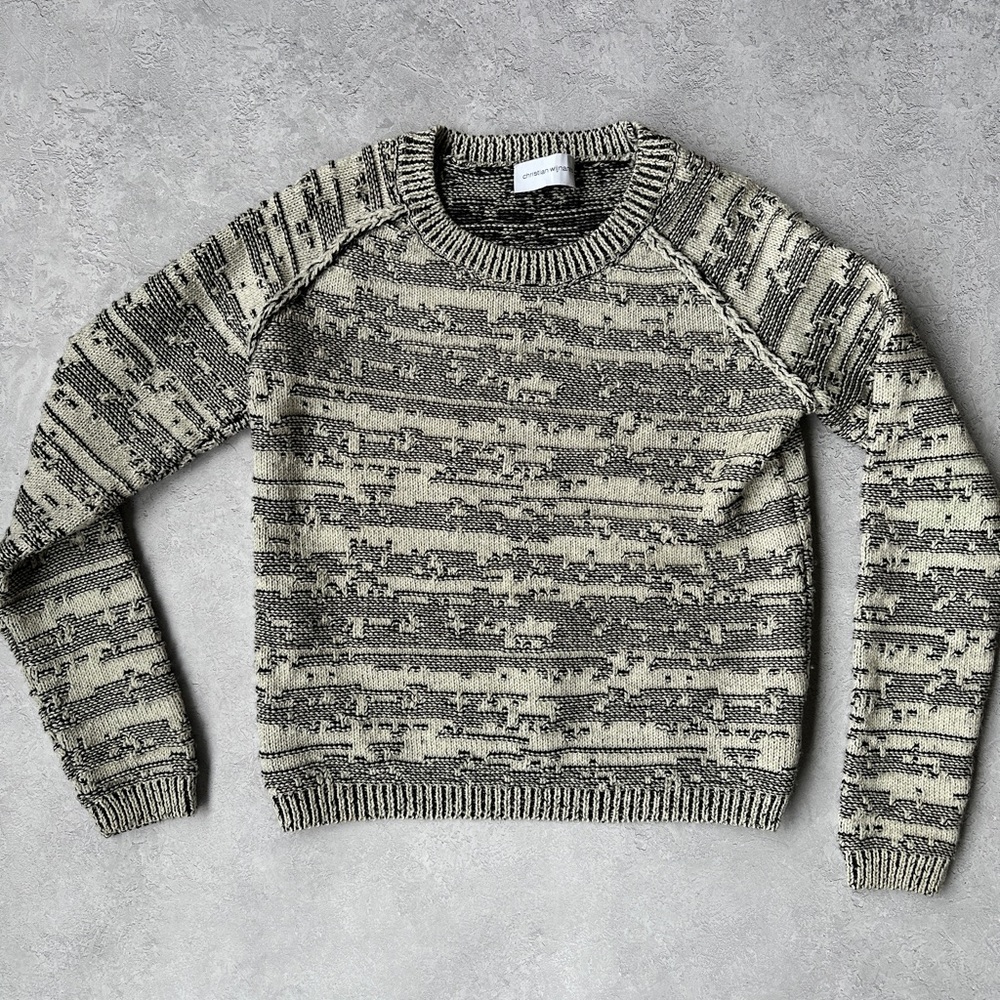 Christian Wijnants designer wool crewneck sweater knit black white grey XS